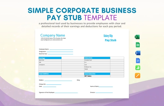 Simple Corporate Business Pay Stub Template