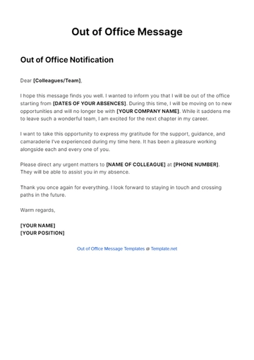 Free Out Of Office Message To Manager Template to Edit Online