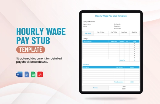 Hourly Wage Pay Stub Template