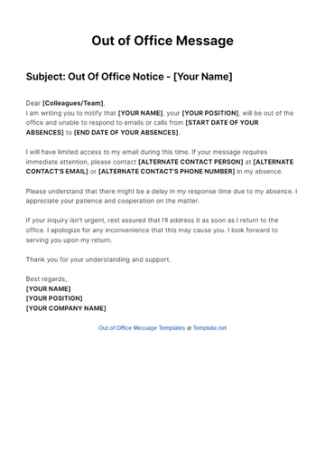 Free Doctor Out Of Office Message Template to Edit Online