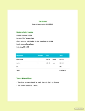 Modern Hotel Invoice Template Modern Hotel Invoice Template