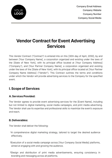 Free Vendor Contract for Event Advertising Services Template to Edit Online