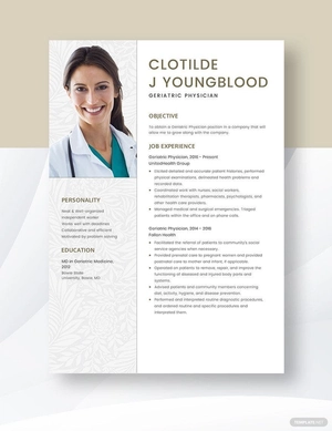 Geriatric Physician Resume