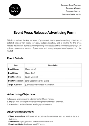 Free Event Press Release Advertising Form Template to Edit Online