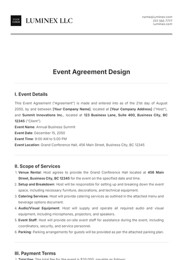 Free Event Agreement Design Template to Edit Online