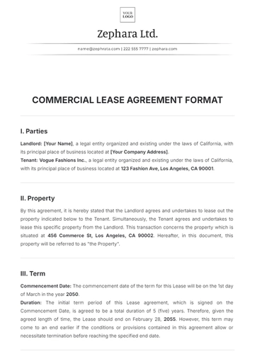 Free Commercial Lease Agreement Format Template to Edit Online
