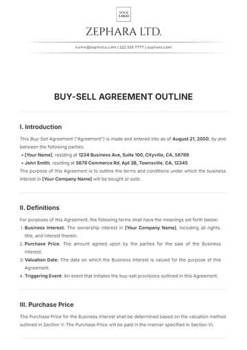 Free Buy-Sell Agreement Outline Template to Edit Online