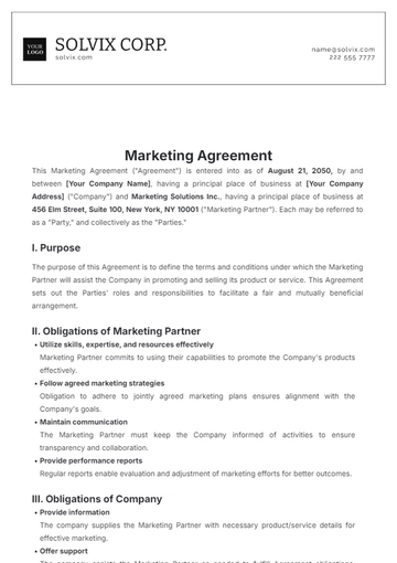 Free Marketing Agreement Template to Edit Online