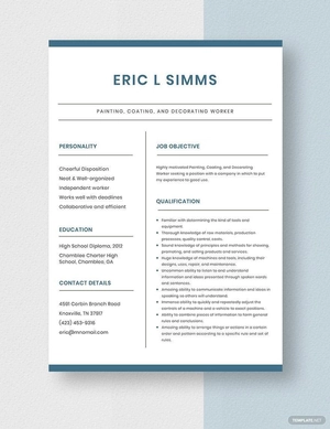 Painting, Coating, and Decorating Worker Resume