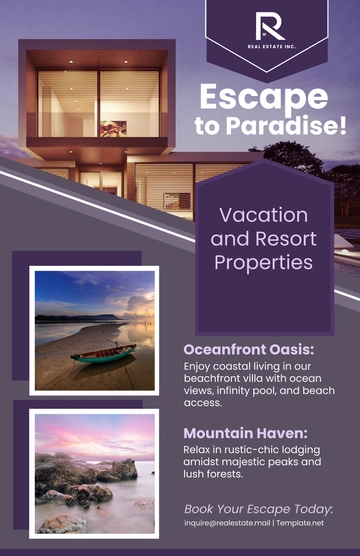 Free Vacation and Resort Properties Poster Template to Edit Online