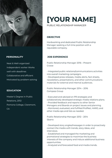 Free Public Relationship Manager Resume to Edit Online