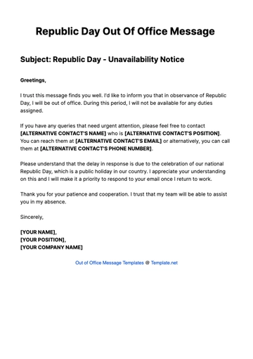 Free Republic Day Out Of Office Message Template to Edit Online
