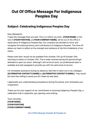 Free Out Of Office Message For Indigenous Peoples Day Template to Edit Online