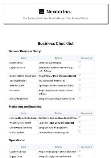 Free Business Checklist Template to Edit Online
