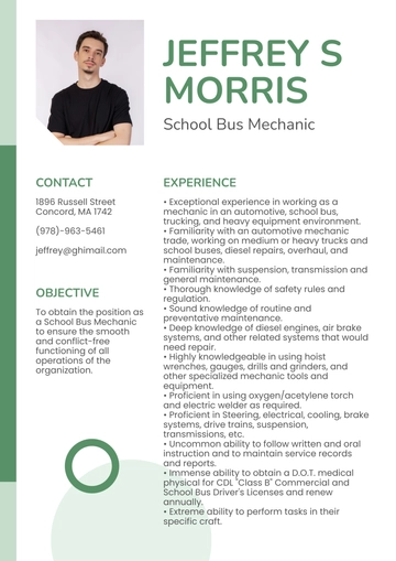 Free School Bus Mechanic Resume to Edit Online