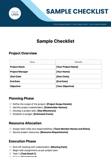 Free Sample Checklist Template to Edit Online