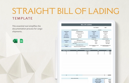 Straight Bill of Lading Template
