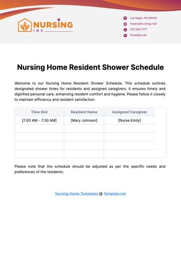 Free Nursing Home Resident Shower Schedule Template to Edit Online