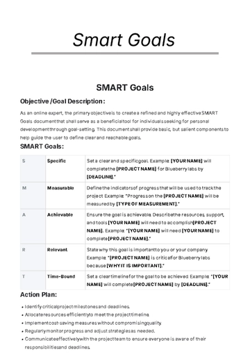 Free SMART Goals Template to Edit Online