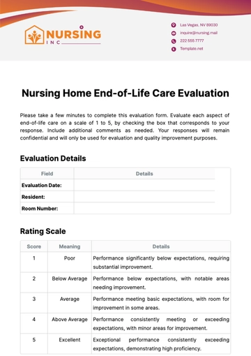 Free Nursing Home End-of-Life Care Evaluation Template to Edit Online