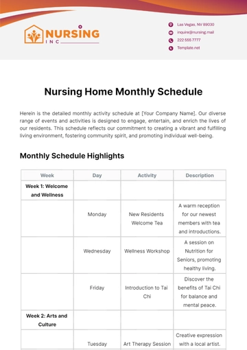 Free Nursing Home Monthly Schedule Template to Edit Online