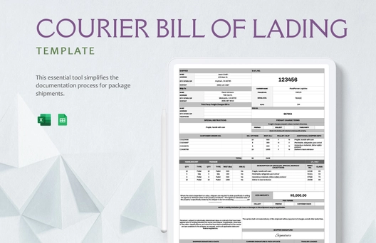 Courier Bill of Lading Template