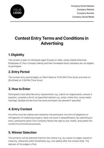 Free Contest Entry Terms and Conditions in Advertising Template to Edit Online