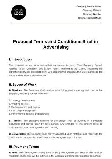 Free Proposal Terms and Conditions Brief in Advertising Template to Edit Online