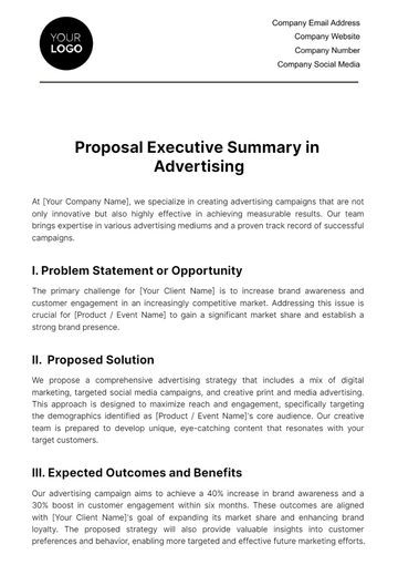 Free Proposal Executive Summary in Advertising Template to Edit Online