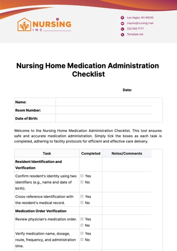 Free Nursing Home Medication Administration Checklist Template to Edit Online