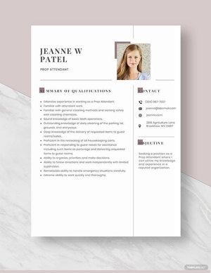 Prop Attendant Resume