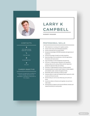 Nursery Manager Resume
