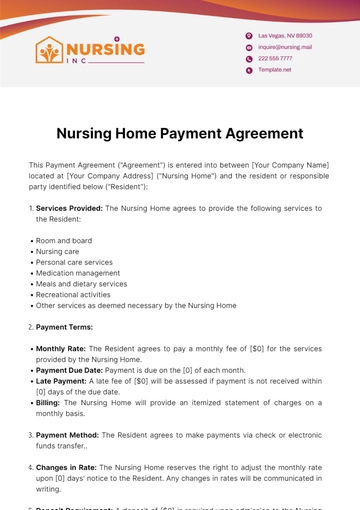 Free Nursing Home Payment Agreement Template to Edit Online