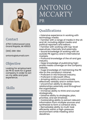 Free PR Resume to Edit Online