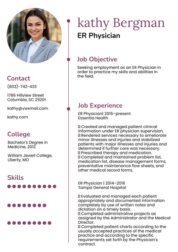 Free ER Physician Resume to Edit Online