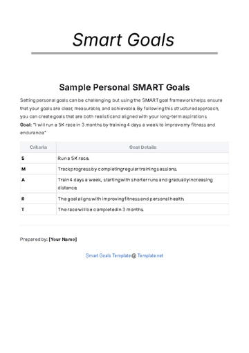 Free Sample Personal SMART Goals Template to Edit Online