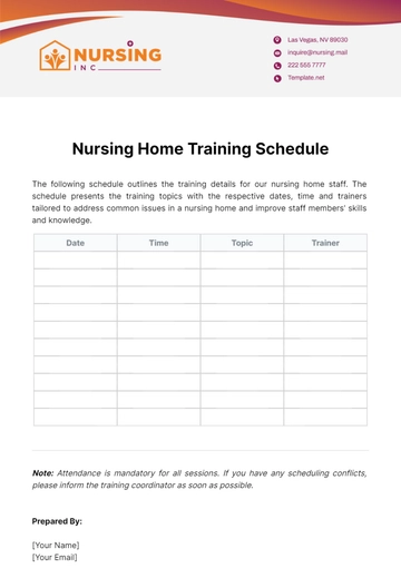 Free Nursing Home Training Schedule Template to Edit Online