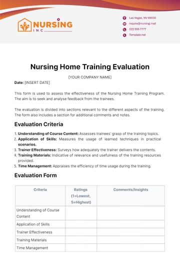 Free Nursing Home Training Evaluation Template to Edit Online