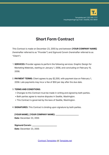 Free Short Form Contract Template to Edit Online