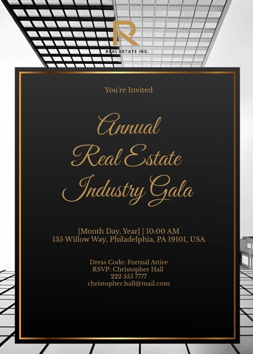 Free Annual Real Estate Industry Gala Invitation Card Template to Edit Online