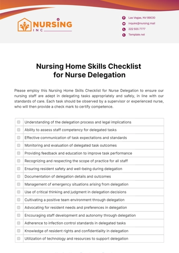 Free Nursing Home Skills Checklist For Nurse Delegation Template to Edit Online