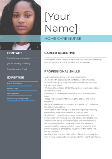 Free Home Care Nurse Resume Template to Edit Online