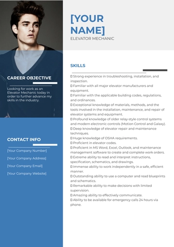 Free Elevator Mechanic Resume Template to Edit Online