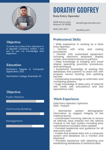 Free Data Entry Operator Resume to Edit Online