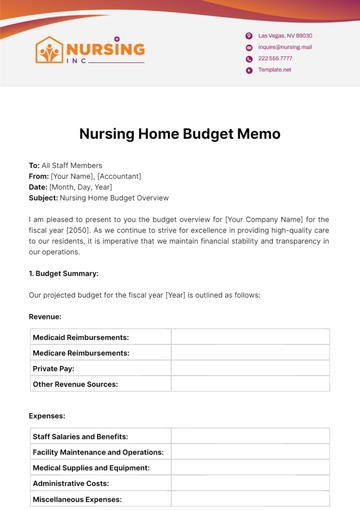 Free Nursing Home Budget Memo Template to Edit Online