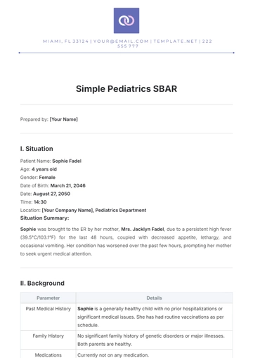 Free Simple Pediatrics SBAR Template to Edit Online