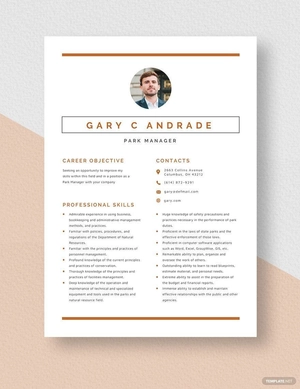 Park Manager Resume