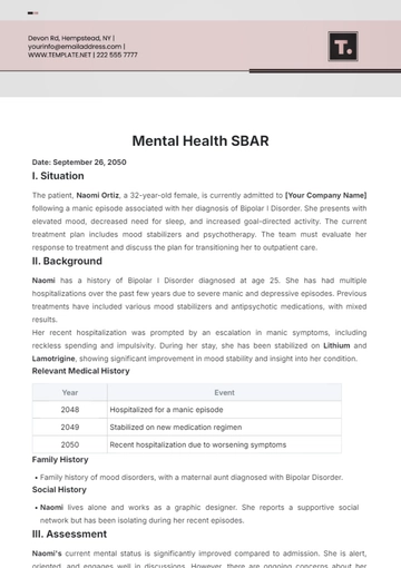 Free Mental Health SBAR Template to Edit Online