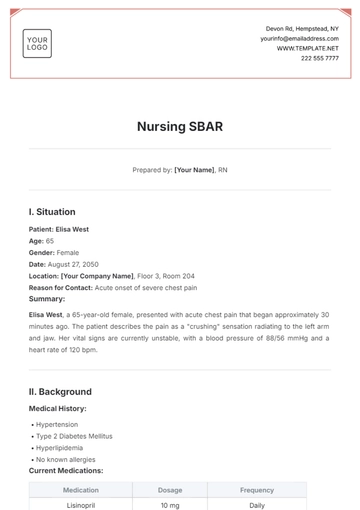 Free Nursing SBAR Template to Edit Online