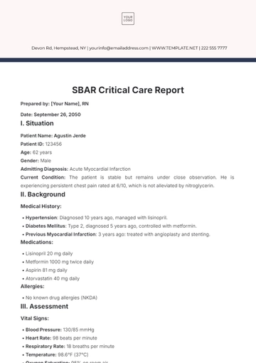 Free SBAR Critical Care Report Template to Edit Online